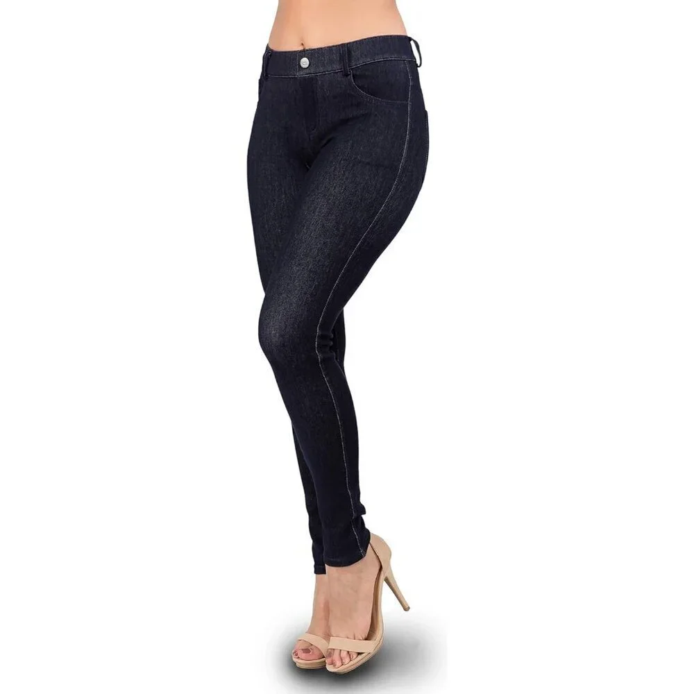 Women's Stretch Jeggings with Pockets High Waist Skinny Fit Denim Look